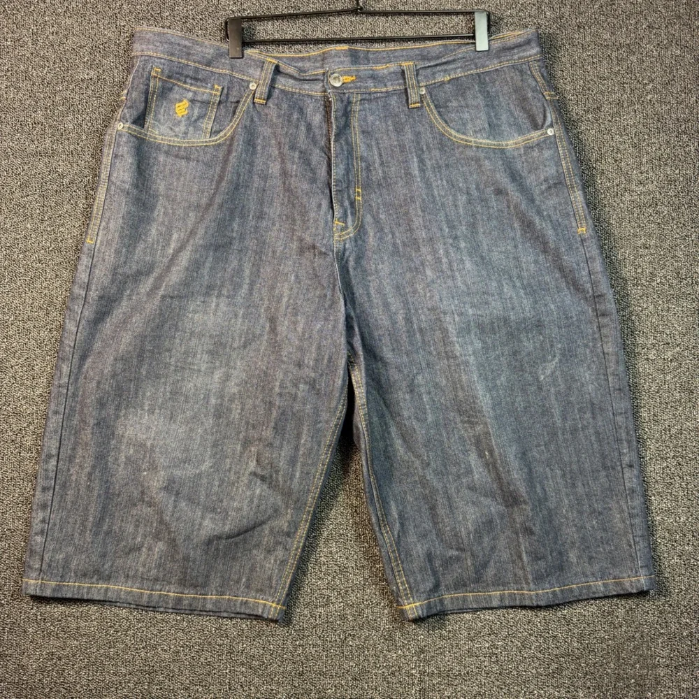 Vintage Rocawear Men 42 Dark Wash Denim Shorts Baggy Y2K Embroidered Flap Pocket
